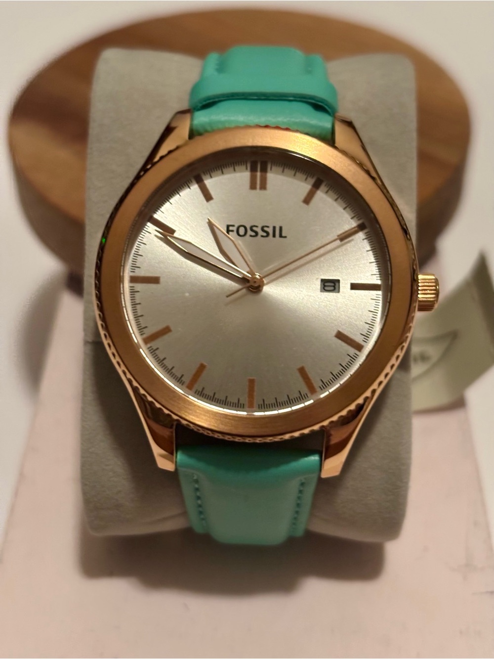 Fossil Classic Rose-Gold Tone Stainless Steel & Teal  Leather Women’s Watch